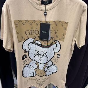 🔥🔥NWT George V Paris Teddy Bear Graphic T-Shirt Small Beige Rhinestone Logo